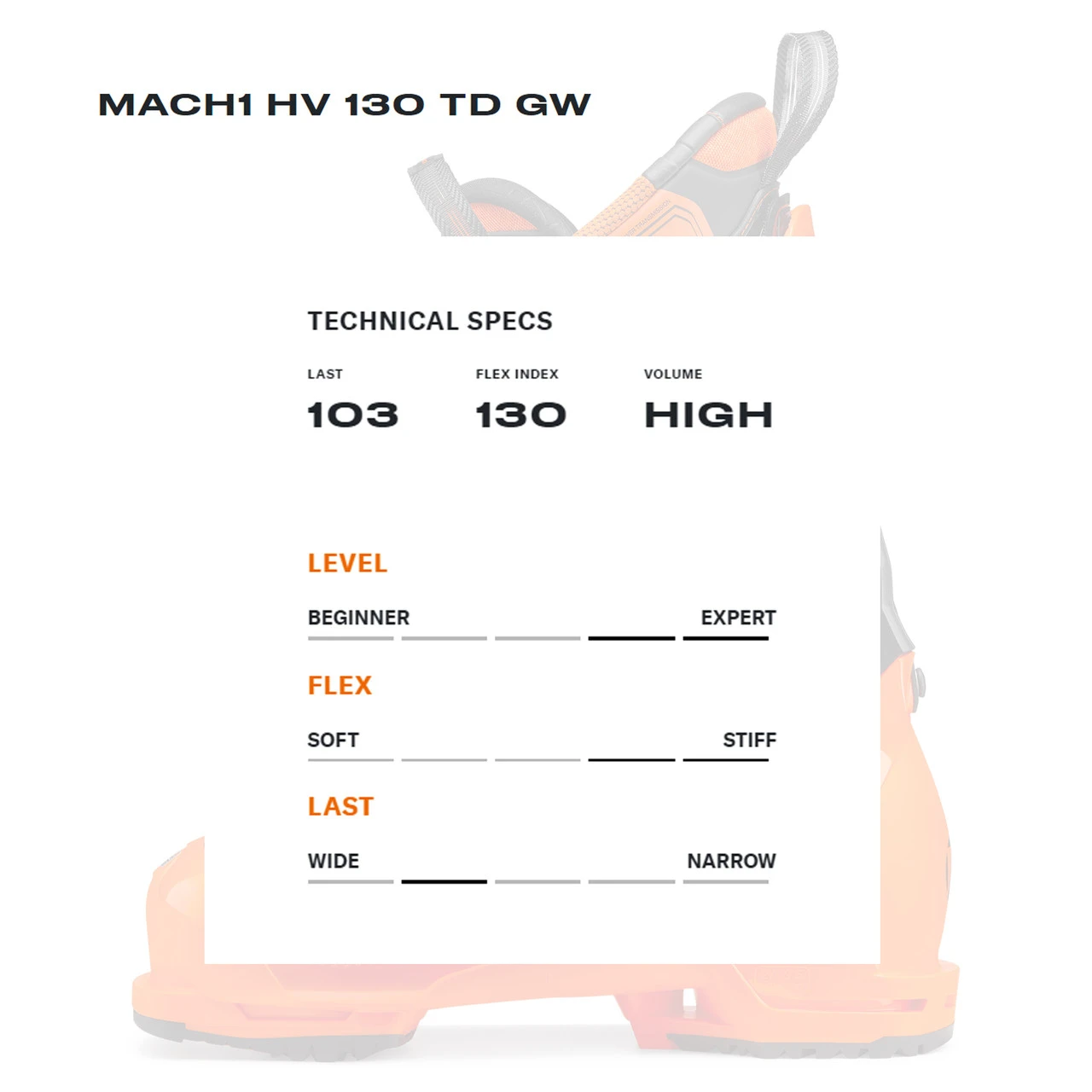 TECNICA Men's Mach1 HV 130 TD GW Ultra Orange Ski Boot (10195AG0D55) - Image 6