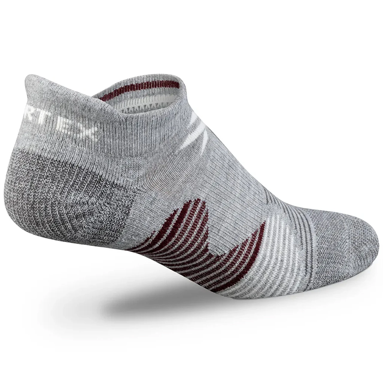 VORTEX Women's Pursuit Trail Stay Active No-Show Grey Heather/Maroon Sock (122-37-GHM) - Image 2